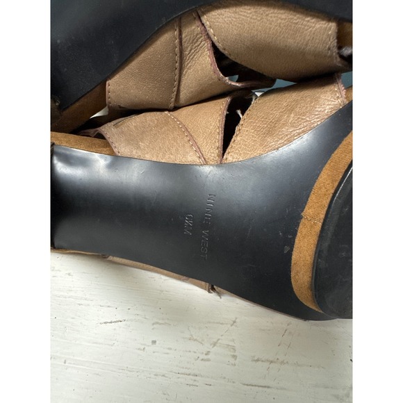 Nine West Leather Taupe Gladiator Cutout Heel Buckle Zip Up‎ Heels - Picture 7 of 8